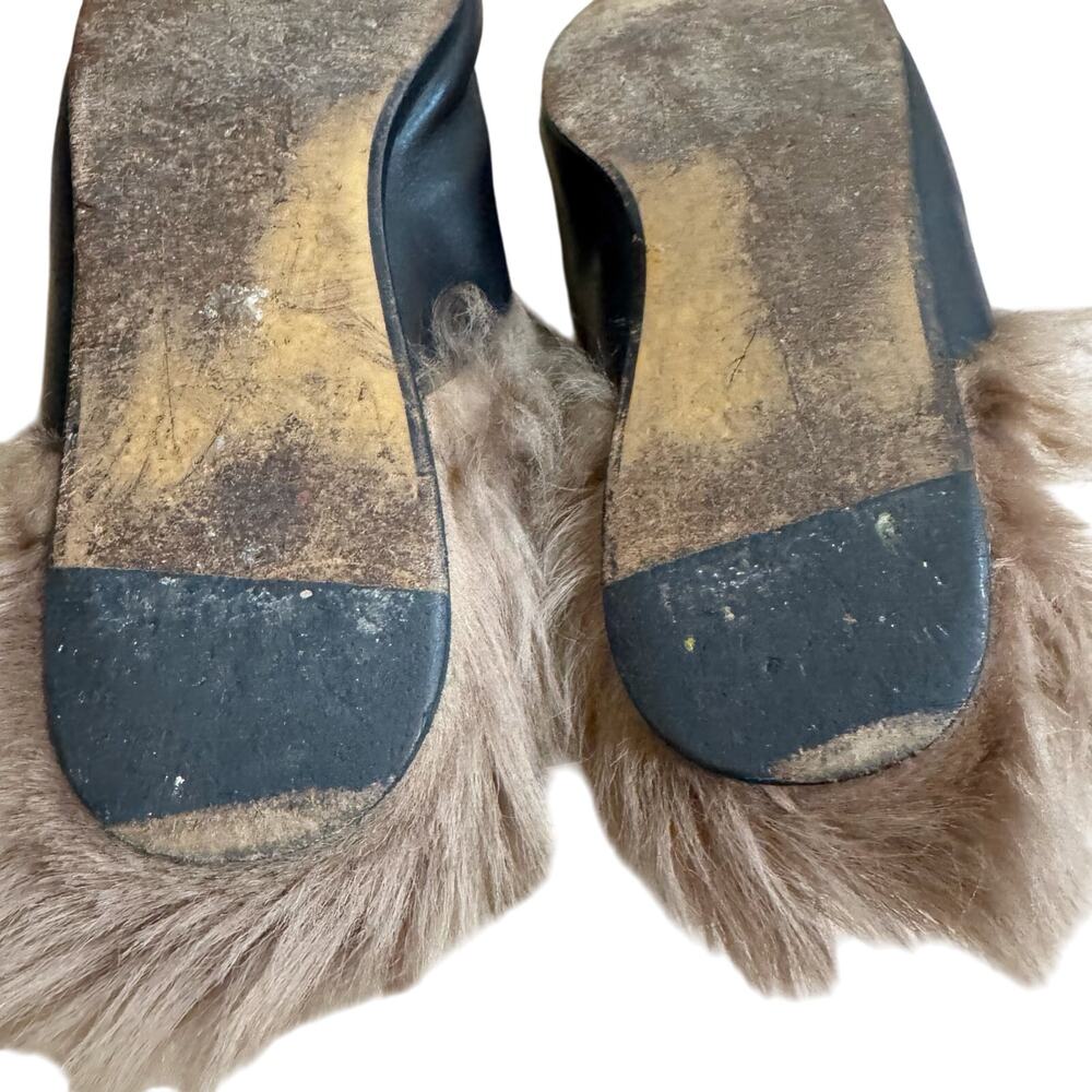 GUCCI Princetown Black Leather Fur Lined Loafer Mule with Bronze Horse Bit EU 37 - Picture 4 of 8